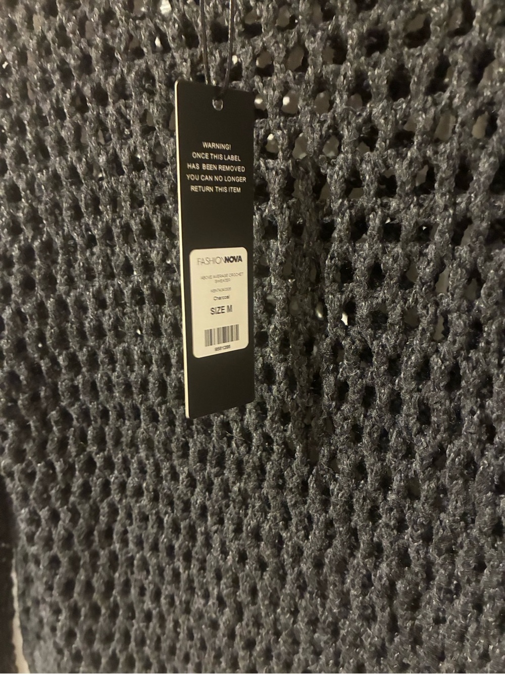 Fashion Nova Black Open Weave Crewneck Sweater - Picture 3 of 3